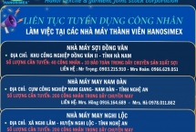 HANOSIMEX LIÊN TỤC TUYỂN DỤNG CÔNG NHÂN LÀM VIỆC TẠI CÁC NHÀ MÁY CỦA TCT